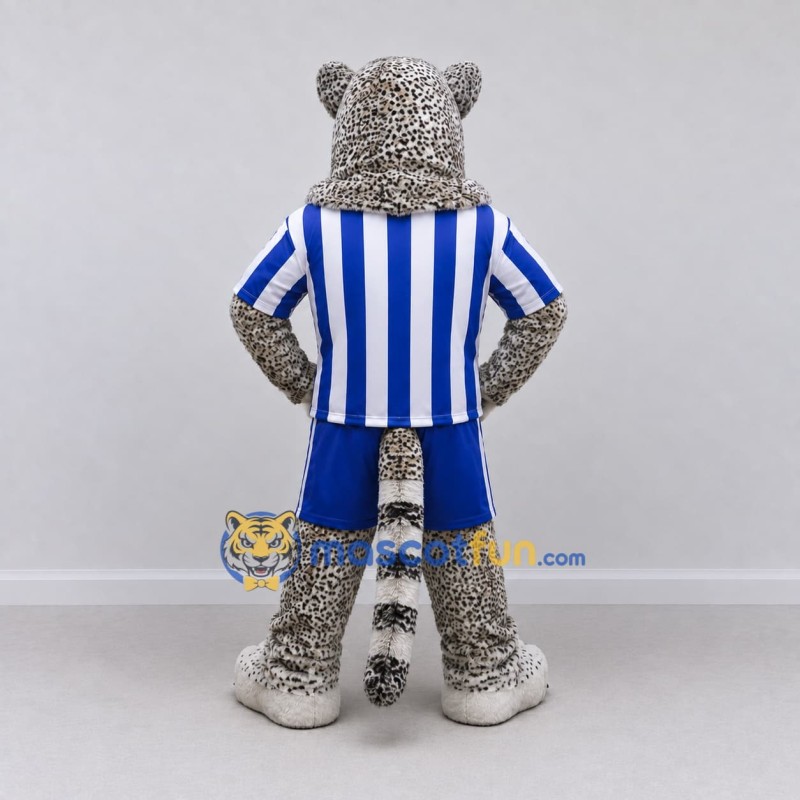 Custom Gray Blue and White Snow Leopard in Sportswear Mascot Costume Adult Full Body Suit for Sports Events Custom Gray Blue and White Snow Leopard in Sportswear Mascot Costume Adult Full Body Suit for Sports Events