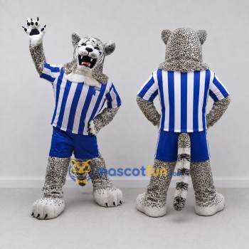 Custom Gray Blue and White Snow Leopard in Sportswear Mascot Costume Adult Full Body Suit for Sports Events