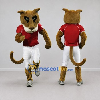 Custom Tan Red and White Big Cat in Sportswear Mascot Costume Adult Full Body Suit for Sports Events