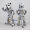 Custom White and Blue Muscular Spotted Wild Cat Mascot Costume Adult Full Body Suit for Sports Events Custom White and Blue Muscular Spotted Wild Cat Mascot Costume Adult Full Body Suit for Sports Events