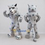 Custom White and Blue Muscular Spotted Wild Cat Mascot Costume Adult Full Body Suit for Sports Events