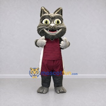 Custom Gray and Maroon Cat in Sportswear Mascot Costume Adult Full Body Suit for Sports Events