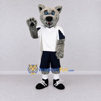 Custom Gray White and Navy Blue Wolf in Sportswear Mascot Costume Adult Full Body Suit for Sports Events Custom Gray White and Navy Blue Wolf in Sportswear Mascot Costume Adult Full Body Suit for Sports Events