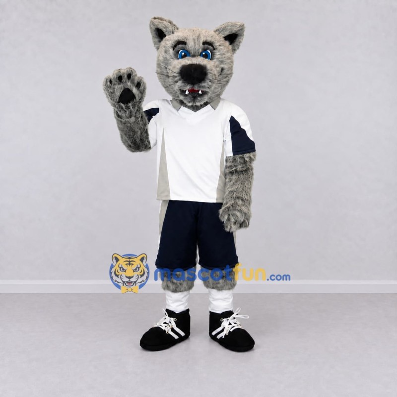 Custom Gray White and Navy Blue Wolf in Sportswear Mascot Costume Adult Full Body Suit for Sports Events Custom Gray White and Navy Blue Wolf in Sportswear Mascot Costume Adult Full Body Suit for Sports Events