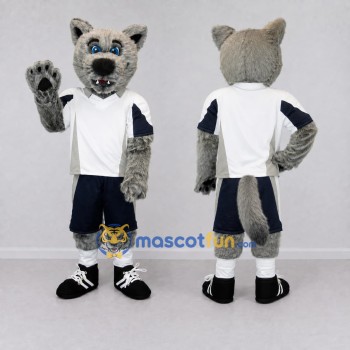 Custom Gray White and Navy Blue Wolf in Sportswear Mascot Costume Adult Full Body Suit for Sports Events