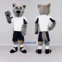 Custom Gray White and Navy Blue Wolf in Sportswear Mascot Costume Adult Full Body Suit for Sports Events