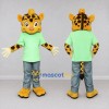 Custom Yellow and Green Spotted Cat in T Shirt Mascot Costume Adult Full Body Suit for School Events Custom Yellow and Green Spotted Cat in T Shirt Mascot Costume Adult Full Body Suit for School Events