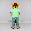 Custom Yellow and Green Spotted Cat in T Shirt Mascot Costume Adult Full Body Suit for School Events Custom Yellow and Green Spotted Cat in T Shirt Mascot Costume Adult Full Body Suit for School Events