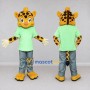 Custom Yellow and Green Spotted Cat in T Shirt Mascot Costume Adult Full Body Suit for School Events