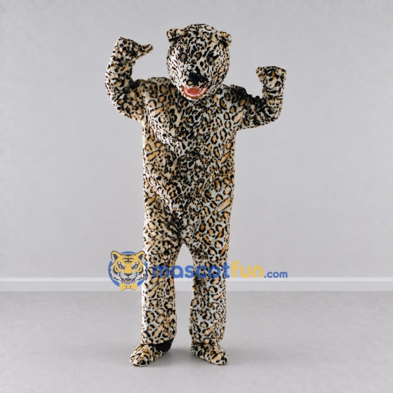 Custom Tan and Black Leopard Mascot Costume Adult Full Body Suit for Wildlife Events Custom Tan and Black Leopard Mascot Costume Adult Full Body Suit for Wildlife Events