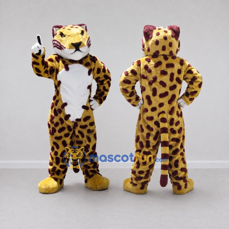 Custom Yellow Brown and White Spotted Cat Mascot Costume Adult Full Body Suit for Wildlife Events Custom Yellow Brown and White Spotted Cat Mascot Costume Adult Full Body Suit for Wildlife Events
