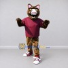 Custom Brown and Maroon Spotted Cat in T Shirt Mascot Costume Adult Full Body Suit for School Events Custom Brown and Maroon Spotted Cat in T Shirt Mascot Costume Adult Full Body Suit for School Events