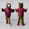 Custom Brown and Maroon Spotted Cat in T Shirt Mascot Costume Adult Full Body Suit for School Events Custom Brown and Maroon Spotted Cat in T Shirt Mascot Costume Adult Full Body Suit for School Events
