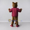 Custom Brown and Maroon Spotted Cat in T Shirt Mascot Costume Adult Full Body Suit for School Events Custom Brown and Maroon Spotted Cat in T Shirt Mascot Costume Adult Full Body Suit for School Events