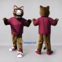 Custom Brown and Maroon Spotted Cat in T Shirt Mascot Costume Adult Full Body Suit for School Events