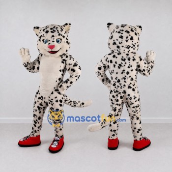 Custom White and Black Spotted Cat in Sneakers Mascot Costume Adult Full Body Suit for School Events