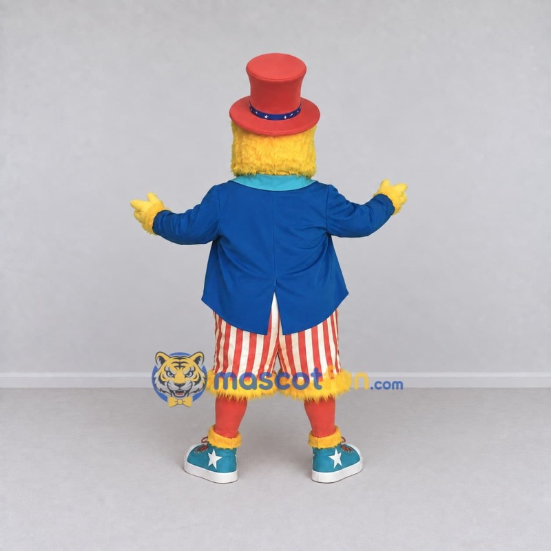 Custom Yellow Red and Blue Parrot in Top Hat Mascot Costume Adult Full Body Suit for Parades