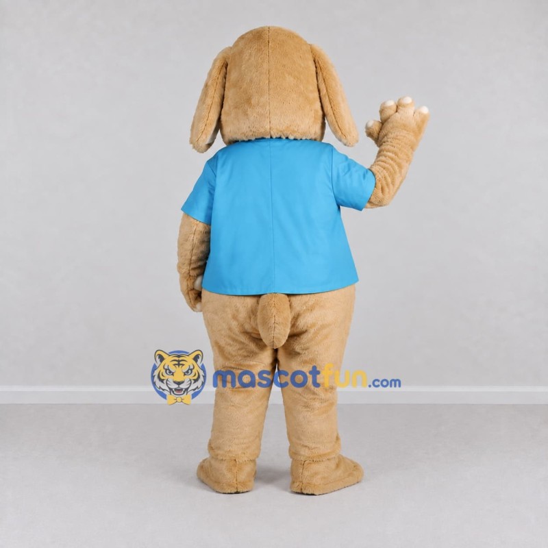 Custom Tan and Blue Dog in T Shirt Mascot Costume Adult Full Body Suit for Pet Events Custom Tan and Blue Dog in T Shirt Mascot Costume Adult Full Body Suit for Pet Events