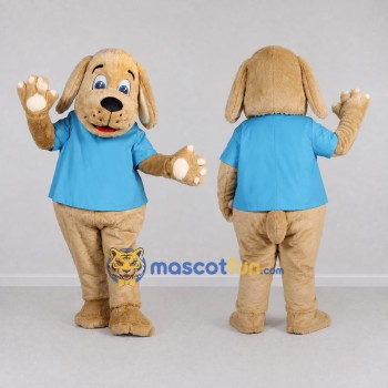 Custom Tan and Blue Dog in T Shirt Mascot Costume Adult Full Body Suit for Pet Events