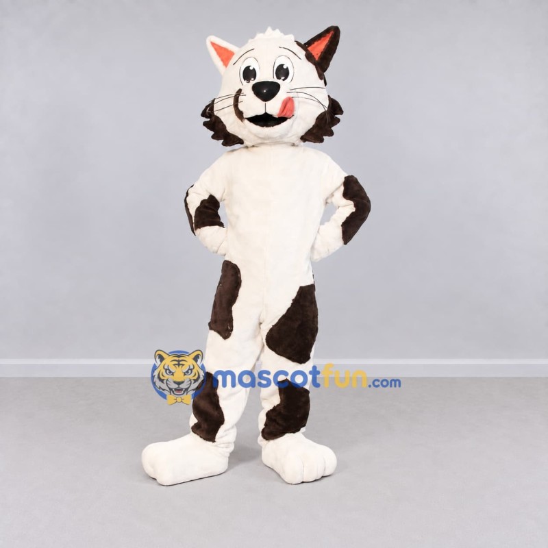 Custom White and Brown Cat Mascot Costume Adult Full Body Suit for Pet Events Custom White and Brown Cat Mascot Costume Adult Full Body Suit for Pet Events