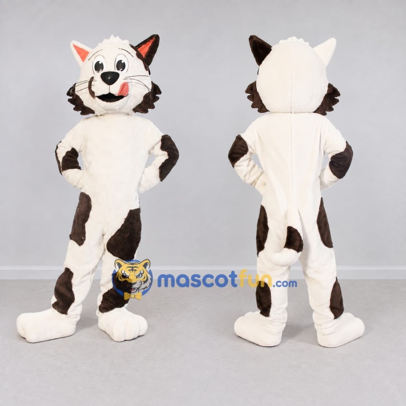 Custom White and Brown Cat Mascot Costume Adult Full Body Suit for Pet Events Custom White and Brown Cat Mascot Costume Adult Full Body Suit for Pet Events