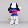 Custom White Red and Blue Dog in Striped Shirt Mascot Costume Adult Full Body Suit for School Events