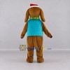 Custom Brown and Teal Dog in Santa Hat Mascot Costume Adult Full Body Suit for Christmas Events Custom Brown and Teal Dog in Santa Hat Mascot Costume Adult Full Body Suit for Christmas Events
