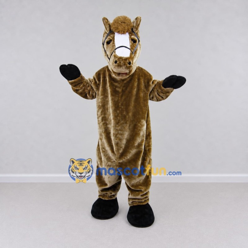 Custom Brown and White Horse Mascot Costume Adult Full Body Suit for Community Events