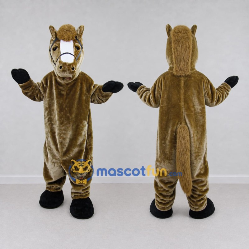 Custom Brown and White Horse Mascot Costume Adult Full Body Suit for Community Events