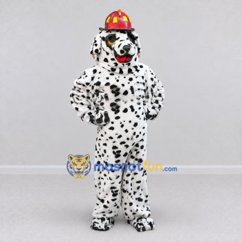 Custom White Black and Red Dalmatian Firefighter Mascot Costume Adult Full Body Suit for Community Events Custom White Black and Red Dalmatian Firefighter Mascot Costume Adult Full Body Suit for Community Events