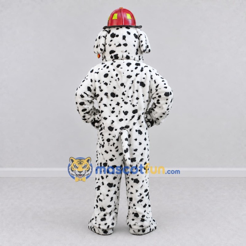 Custom White Black and Red Dalmatian Firefighter Mascot Costume Adult Full Body Suit for Community Events Custom White Black and Red Dalmatian Firefighter Mascot Costume Adult Full Body Suit for Community Events