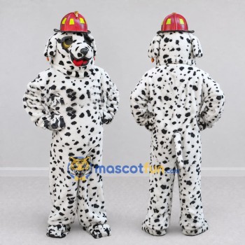 Custom White Black and Red Dalmatian Firefighter Mascot Costume Adult Full Body Suit for Community Events