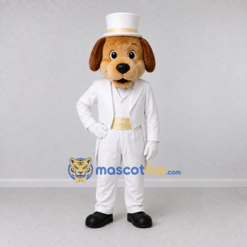 Custom Tan and White Dog in Tuxedo Mascot Costume Adult Full Body Suit for Themed Parties
