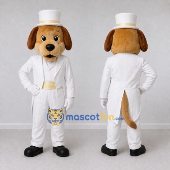 Custom Tan and White Dog in Tuxedo Mascot Costume Adult Full Body Suit for Themed Parties