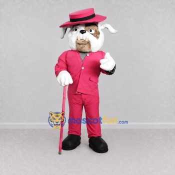 Custom White and Pink Bulldog in Suit Mascot Costume Adult Full Body Suit for Themed Parties Custom White and Pink Bulldog in Suit Mascot Costume Adult Full Body Suit for Themed Parties