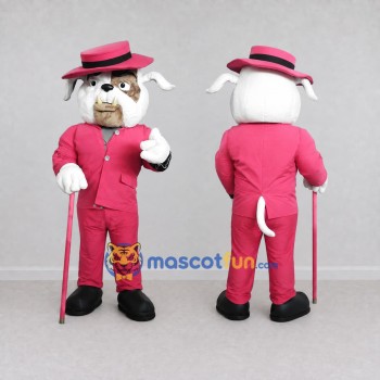 Custom White and Pink Bulldog in Suit Mascot Costume Adult Full Body Suit for Themed Parties