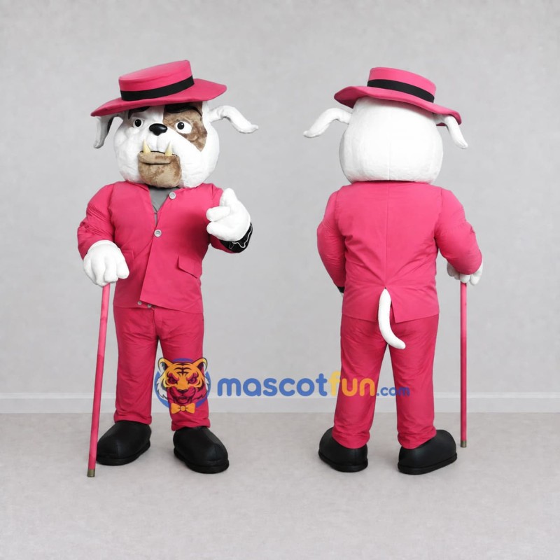 Custom White and Pink Bulldog in Suit Mascot Costume Adult Full Body Suit for Themed Parties Custom White and Pink Bulldog in Suit Mascot Costume Adult Full Body Suit for Themed Parties