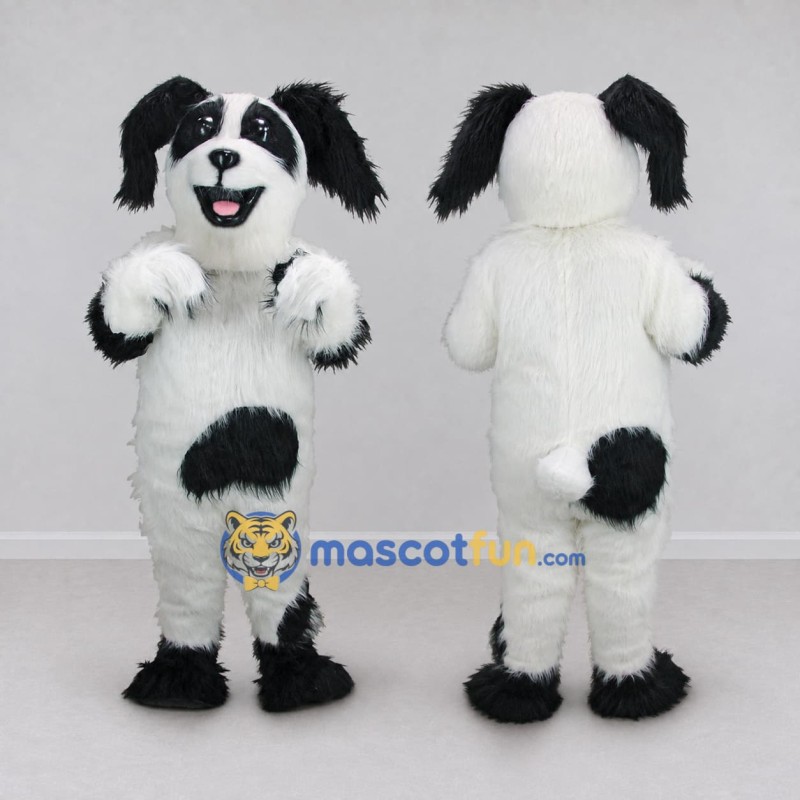 Custom White and Black Dog Mascot Costume Adult Full Body Suit for Pet Events Custom White and Black Dog Mascot Costume Adult Full Body Suit for Pet Events