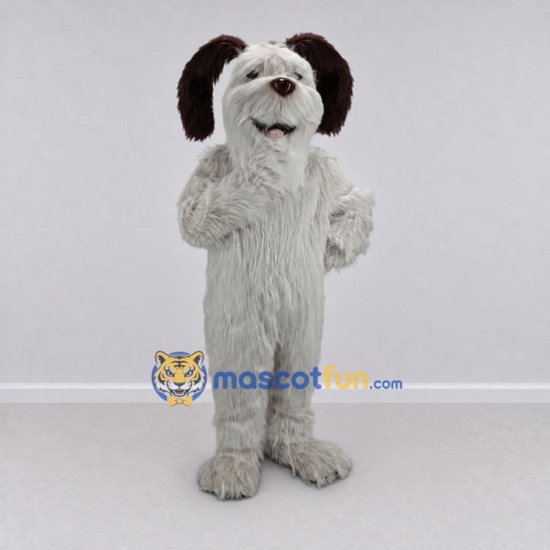Custom White and Brown Shaggy Dog Mascot Costume Adult Full Body Suit for Pet Events Custom White and Brown Shaggy Dog Mascot Costume Adult Full Body Suit for Pet Events