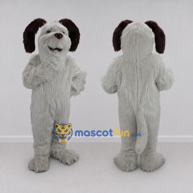 Custom White and Brown Shaggy Dog Mascot Costume Adult Full Body Suit for Pet Events Custom White and Brown Shaggy Dog Mascot Costume Adult Full Body Suit for Pet Events
