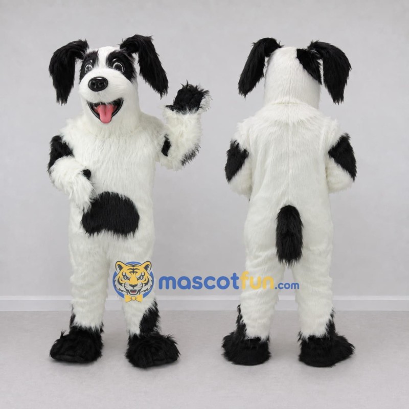 Custom White and Black Dog Mascot Costume Adult Full Body Suit for Pet Events Custom White and Black Dog Mascot Costume Adult Full Body Suit for Pet Events