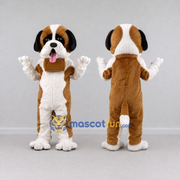 Custom Brown and White Saint Bernard Dog Mascot Costume Adult Full Body Suit for Pet Events