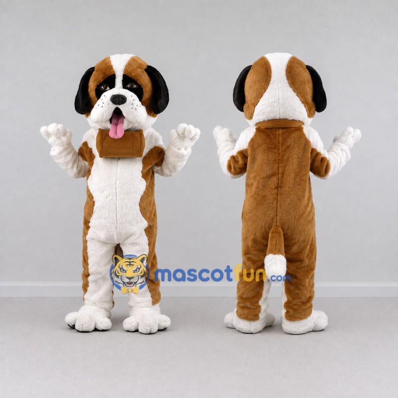 Custom Brown and White Saint Bernard Dog Mascot Costume Adult Full Body Suit for Pet Events Custom Brown and White Saint Bernard Dog Mascot Costume Adult Full Body Suit for Pet Events