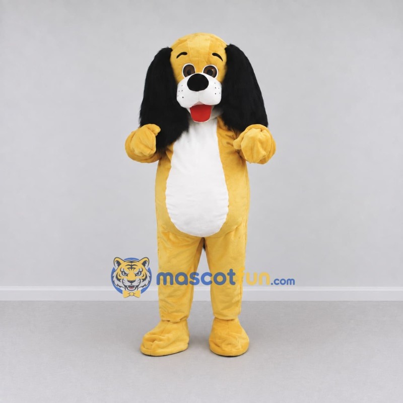 Custom Yellow Black and White Long Eared Dog Mascot Costume Adult Full Body Suit for Pet Events Custom Yellow Black and White Long Eared Dog Mascot Costume Adult Full Body Suit for Pet Events