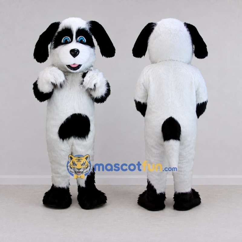 Custom White and Black Dog Mascot Costume Adult Full Body Suit for Pet Events Custom White and Black Dog Mascot Costume Adult Full Body Suit for Pet Events