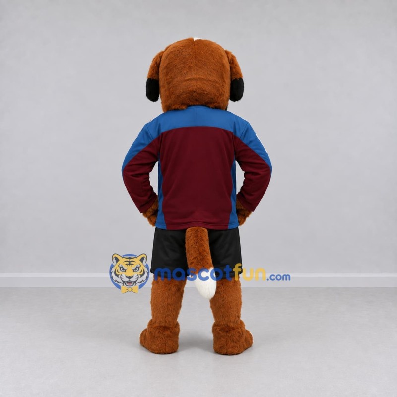 Custom Brown Blue and Maroon Saint Bernard in Sportswear Mascot Costume Adult Full Body Suit for Sports Events Custom Brown Blue and Maroon Saint Bernard in Sportswear Mascot Costume Adult Full Body Suit for Sports Events
