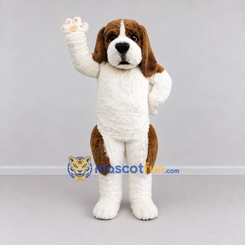 Custom White and Brown Saint Bernard Dog Mascot Costume Adult Full Body Suit for Pet Events Custom White and Brown Saint Bernard Dog Mascot Costume Adult Full Body Suit for Pet Events