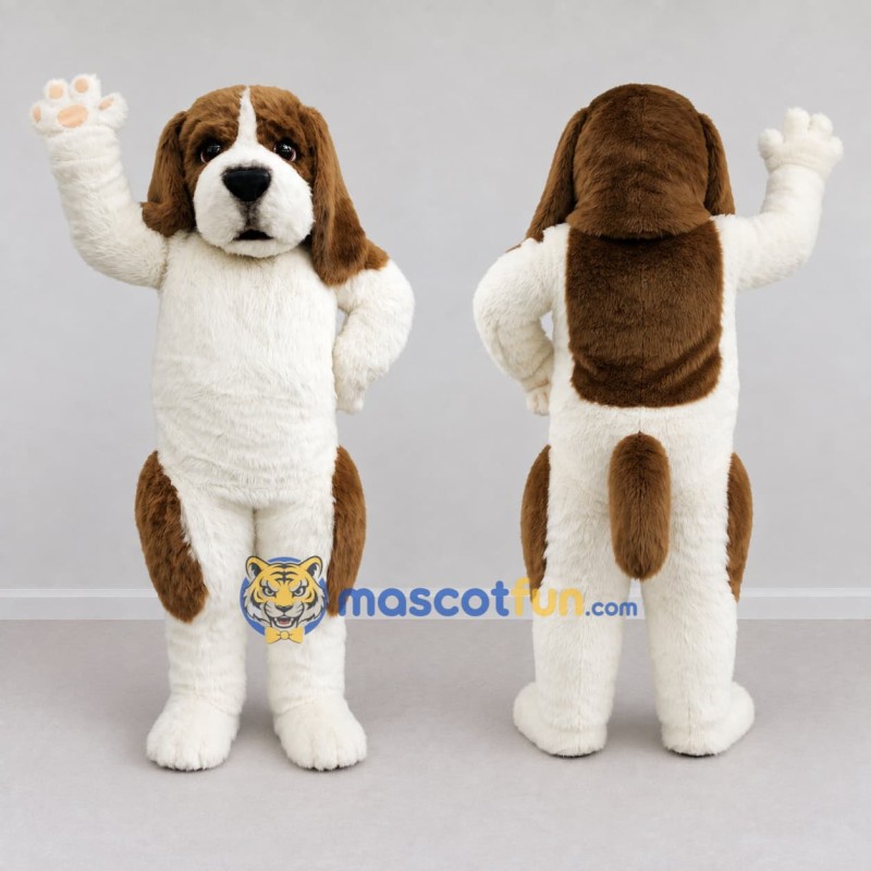 Custom White and Brown Saint Bernard Dog Mascot Costume Adult Full Body Suit for Pet Events Custom White and Brown Saint Bernard Dog Mascot Costume Adult Full Body Suit for Pet Events