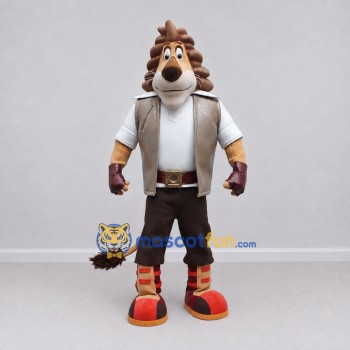 Custom Tan and Brown Lion in Vest Mascot Costume Adult Full Body Suit for Themed Parties Custom Tan and Brown Lion in Vest Mascot Costume Adult Full Body Suit for Themed Parties
