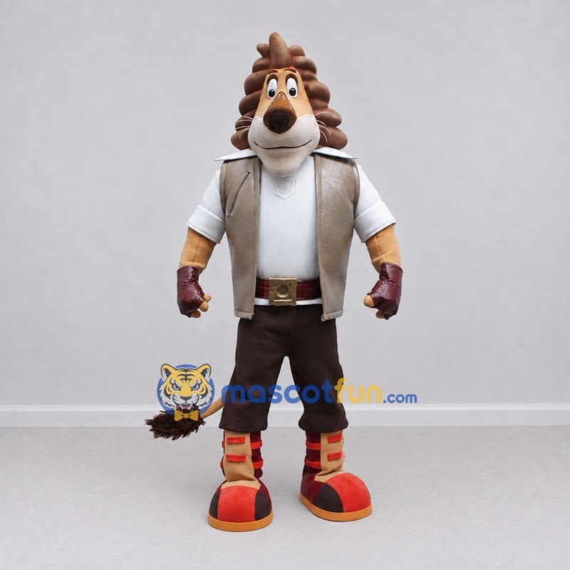 Custom Tan and Brown Lion in Vest Mascot Costume Adult Full Body Suit for Themed Parties
